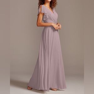 Lavender Haze Bridesmaid Dress With Flutter Sleeves and a Full Skirt